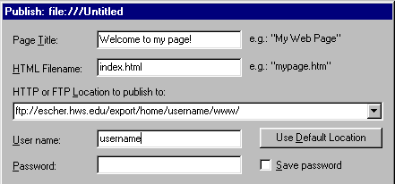 Publish Dialog Box