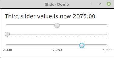 three sliders with and without labels and tick marks