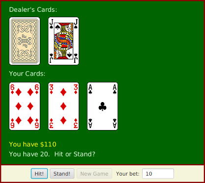 a blackjack game in progress